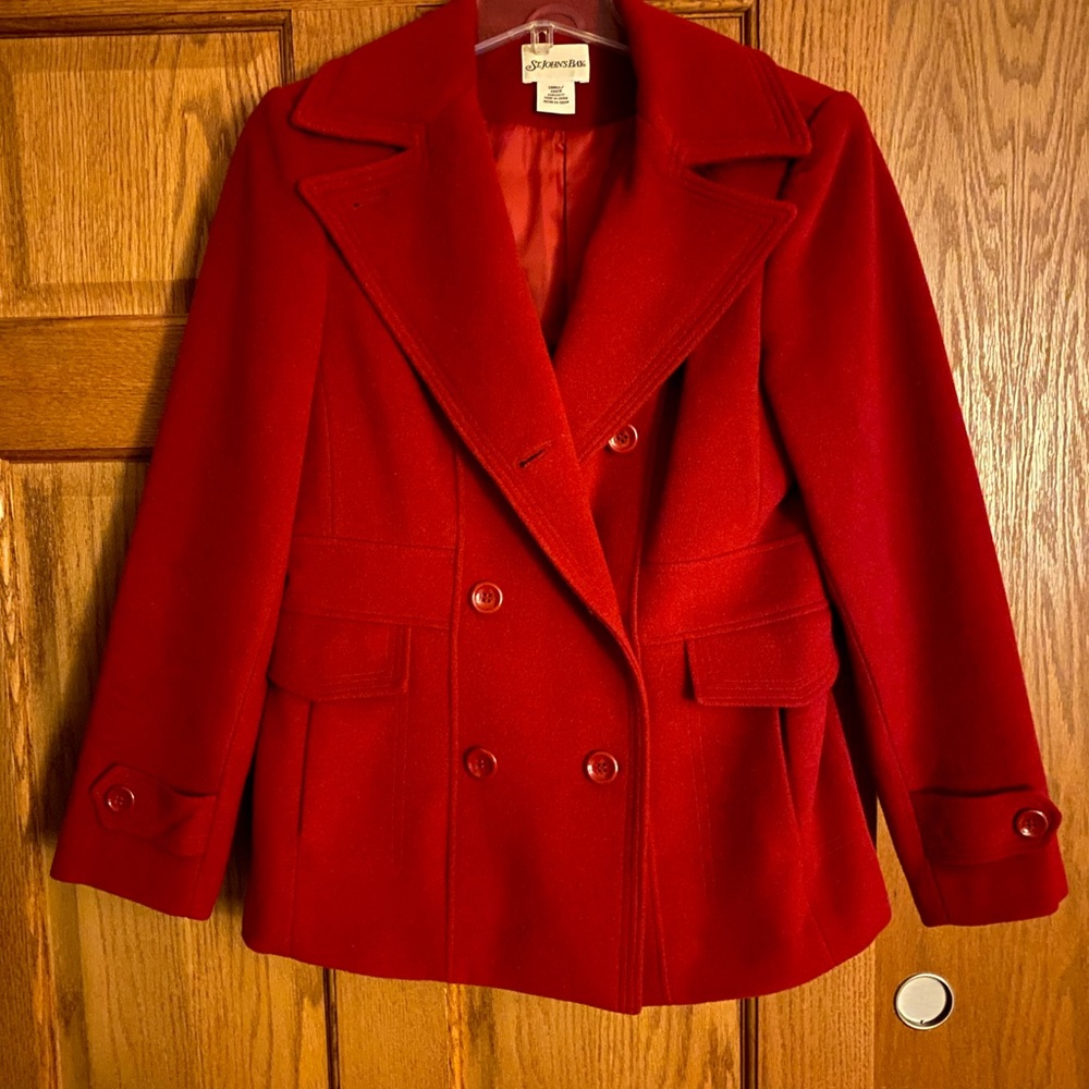 Women’s St. John’s Bay CASHMERE blend RED small dress coat
